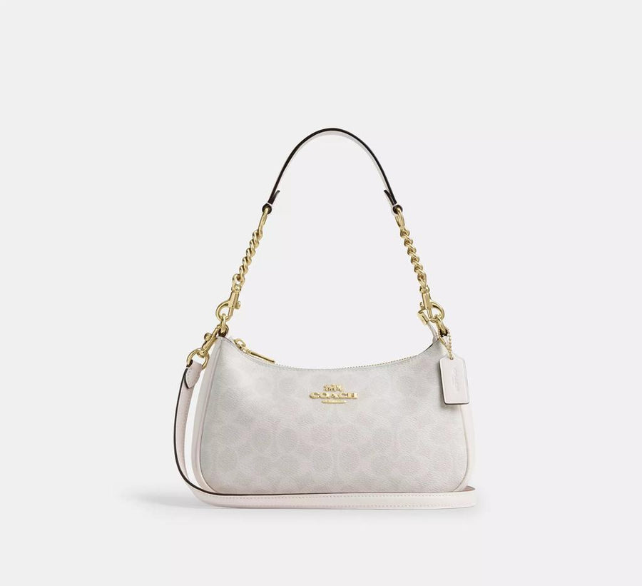 Coach Women's Teri Shoulder Bag Signature Canvas Chalk White NWT