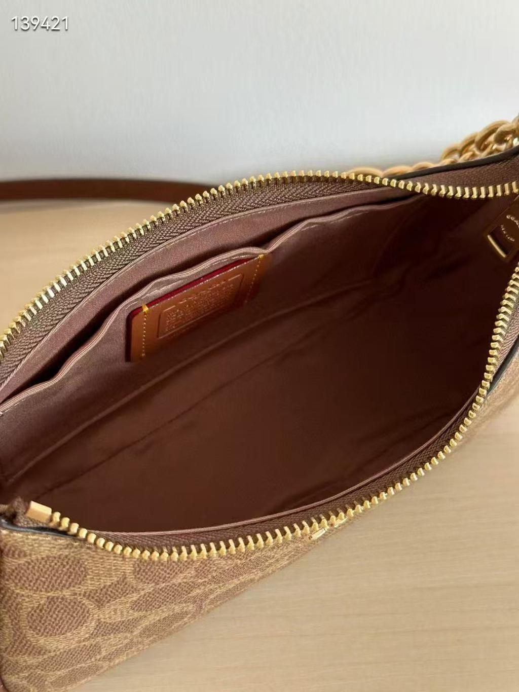 Coach Teri Shoulder Bag in Signature Canvas with Cherry Print Tan Brown CY694 NWT
