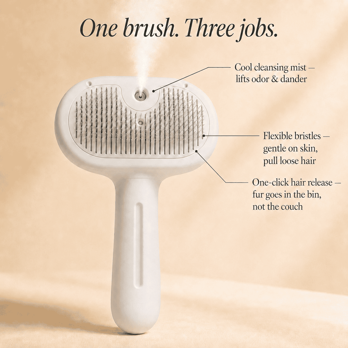 5-in-1 Pet Mist Grooming Brush | Detangles | Desheds & Massages While You Brush