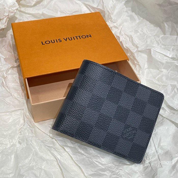 Louis Vuitton N62663 Multiple Wallet Damier Graphite Canvas Men's Bifold Wallet Black Grey
