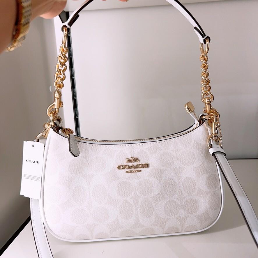 Coach Women's Teri Shoulder Bag Signature Canvas Chalk White NWT